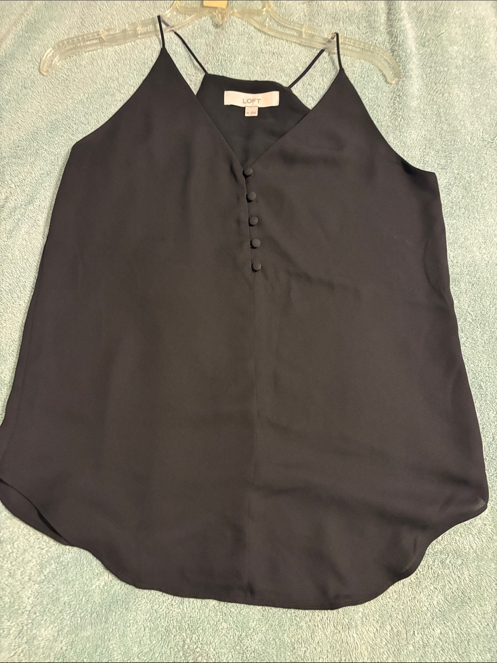 LOFT Black Spaghetti Strap V-Neck Button-Front Shell